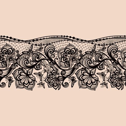 Abstract seamless lace pattern with flowers and butterflies. vector