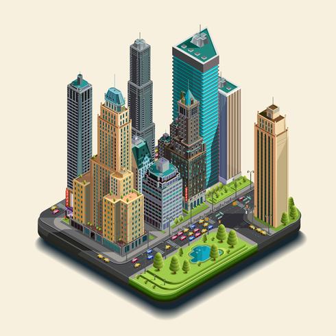 Isometric city 3d skyscraper district part of icons consisting of