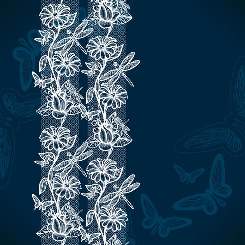 Modelo inconsútil abstracto del cordón con las flores y las mariposas. Infinitamente empapelado, decoración para su diseño, lencería y joyería. vector