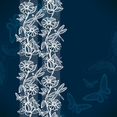 Abstract seamless lace pattern with flowers and butterflies. Infinitely wallpaper, decoration for your design, lingerie and jewelry. vector