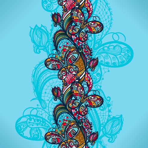 Modelo de encaje del color abstracto de los elementos de flores y de mariposas. Fondo inconsútil colorido del vector. vector