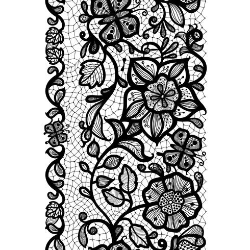 Abstract seamless lace pattern with flowers and butterflies. Infinitely wallpaper, decoration for your design, lingerie and jewelry. vector