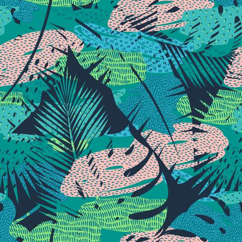 Seamless exotic pattern with tropical plants. Vector background.