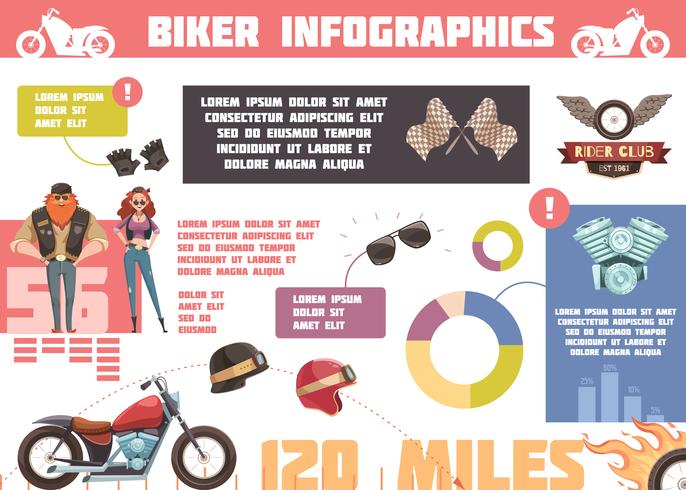 Infografía Doodle Biker Club vector