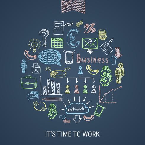 Time To Work Hand Drawn Icons  vector