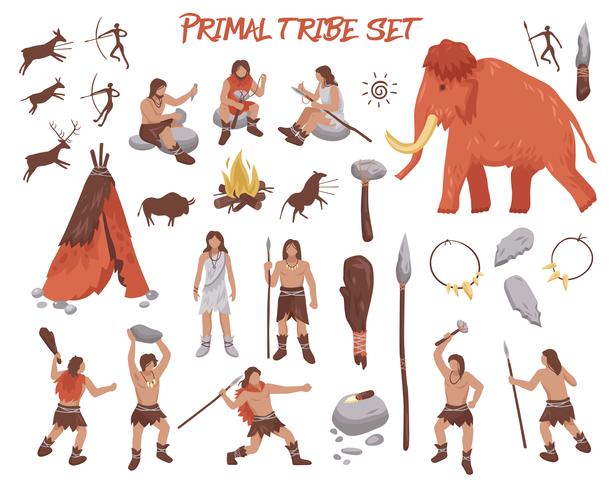 Conjunto de iconos de personas tribu primordial vector