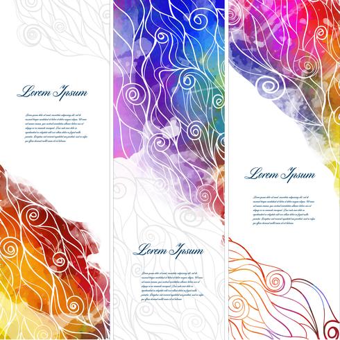 Vector color abstract banners with waves and splash watercolors.