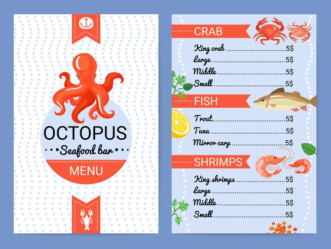 Seafood Bar Menu Flat Poster vector