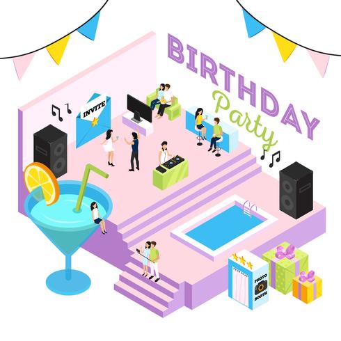 B-Day Party Isometric Composition vector