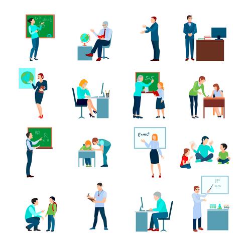 Teacher People Flat Colored Icons Set vector