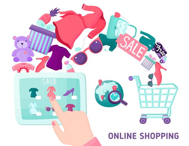 Concepto de pantalla táctil de compras en línea vector