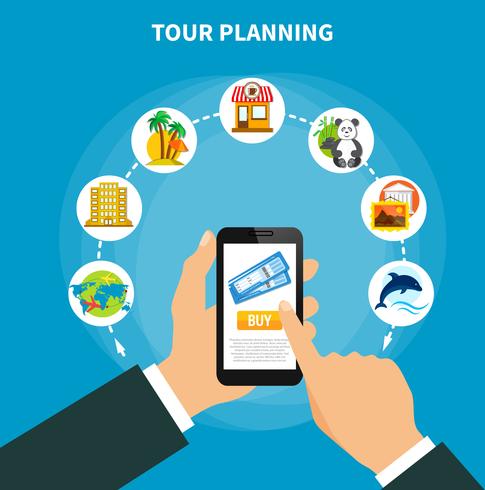 Tour Planning With Tickets On Smartphone Screen vector