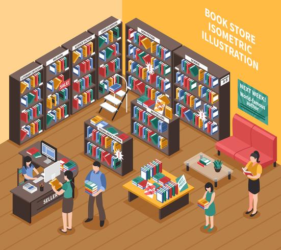 Ilustración isométrica de la librería vector