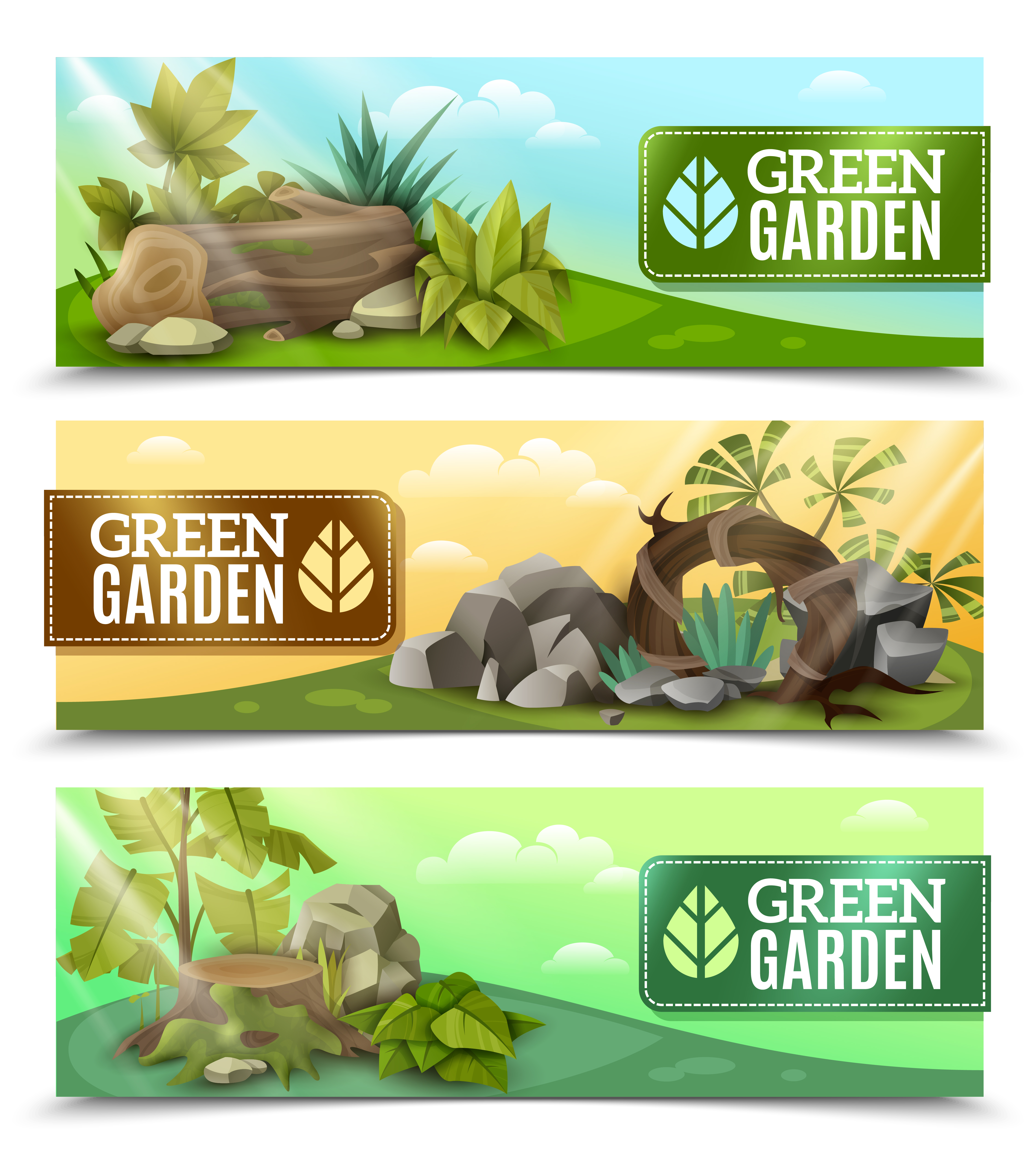 Landscape Garden Design Horizontal Banners Set 480328 Vector Art at