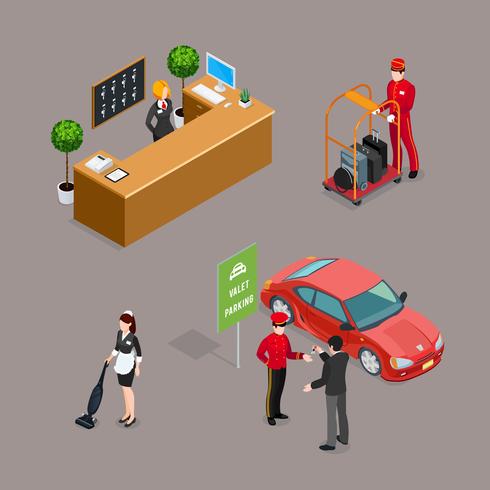 Hotel Service Isometric Icons Set  vector