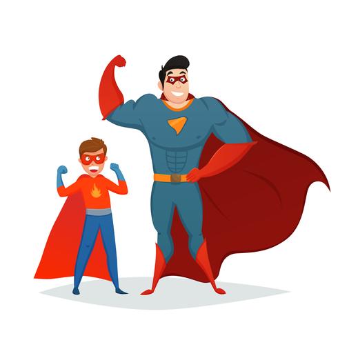 Man And Boy Superheroes Retro Composition vector