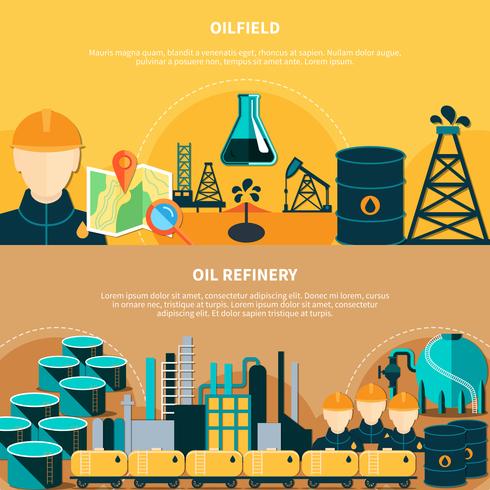 Banners horizontales de refinería de petróleo vector