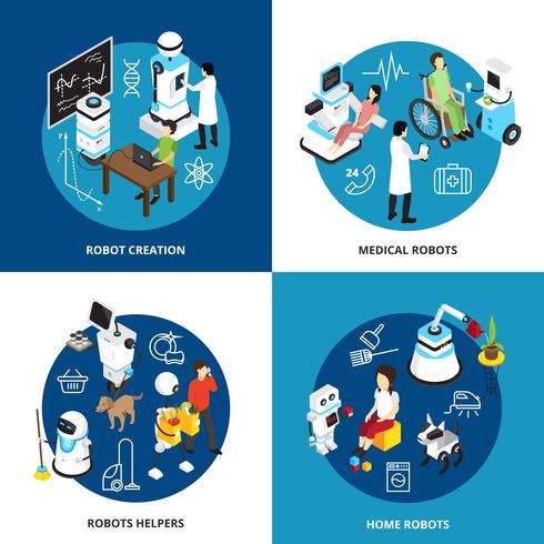 Robots Isometric Design Concept vector