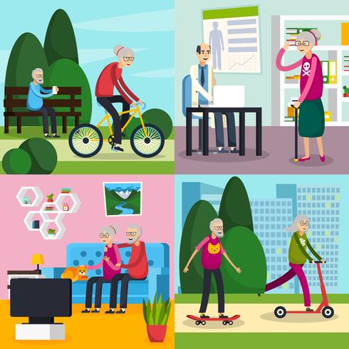 Aged Elderly People Orthogonal Composition Set vector