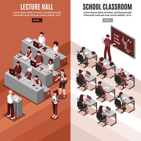 High School Isometric Vertical Banners  vector