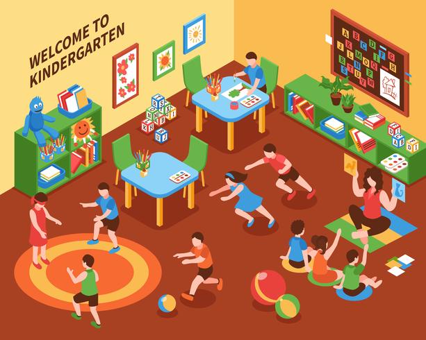 Kindergarten Interior Isometric Composition  vector