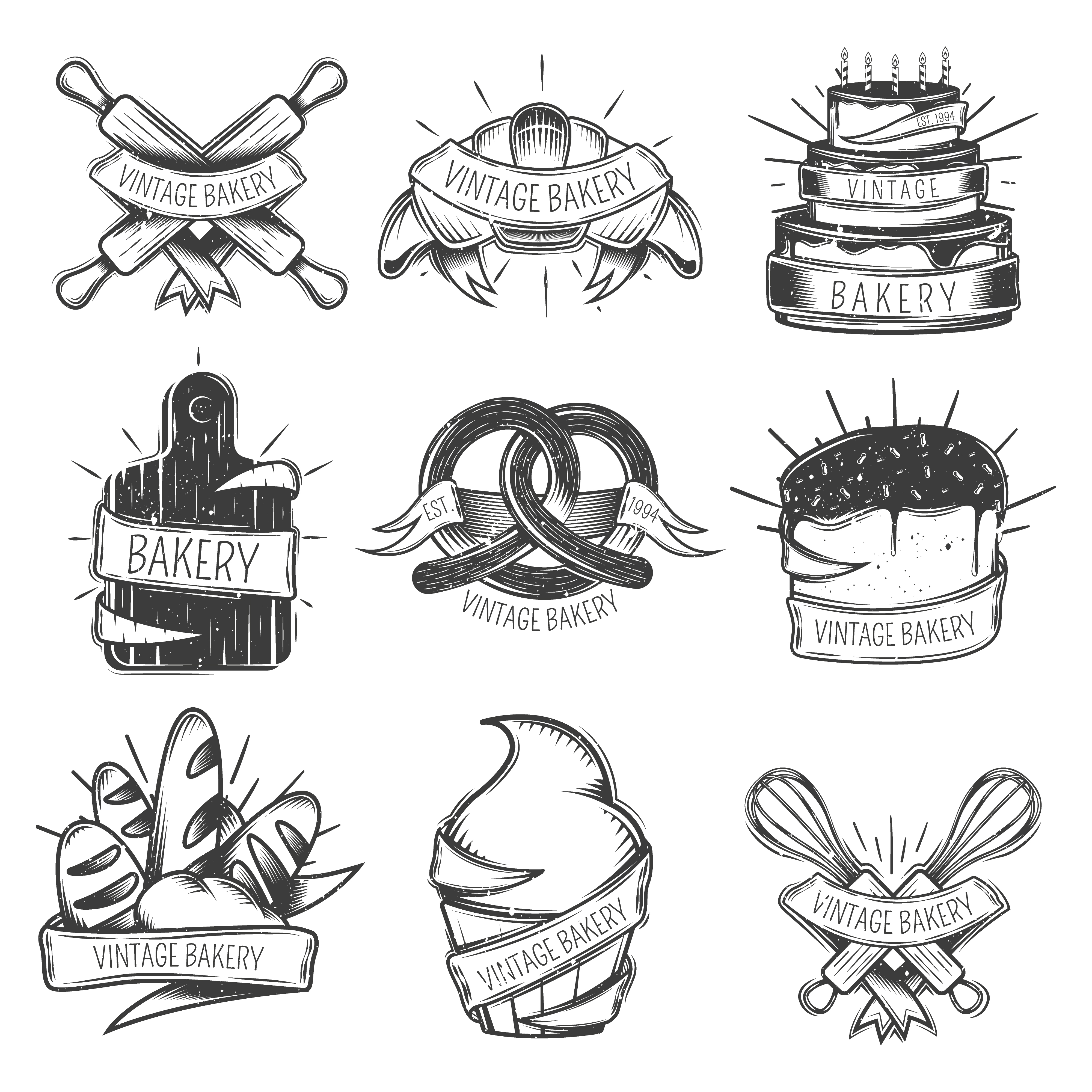 Download Vintage Bakery Icon Set - Download Free Vectors, Clipart ...