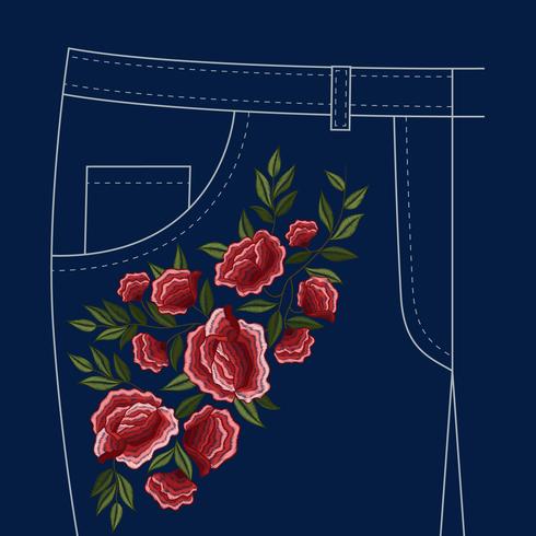 Patrón de bordado floral Jeans Folks vector