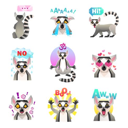 Set de pegatinas Lemur Emoji vector