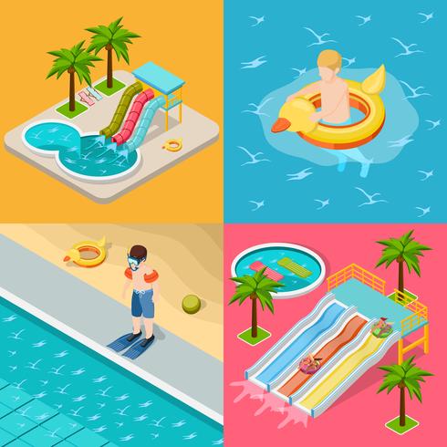 Aqua Park Composition Isometric Icon Set vector