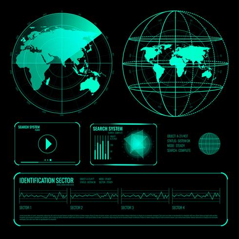 Buscar Radar Pantalla Conjunto de elementos azules vector