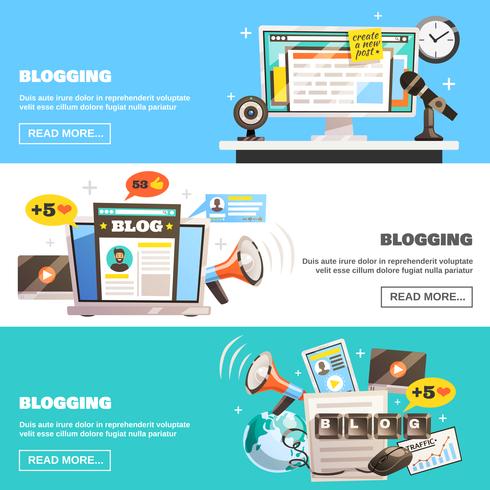 Blogging Horizontal Banners Set vector