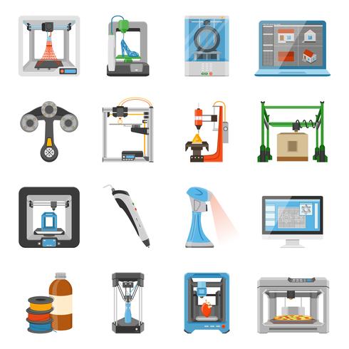 3D Printing Icons Set vector