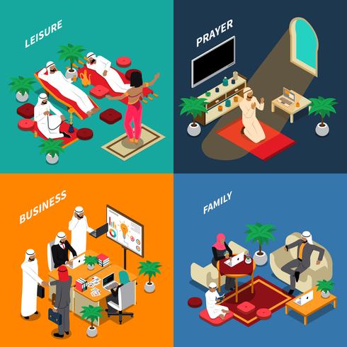 Arab People Lifestyle Isometric Design Concept vector