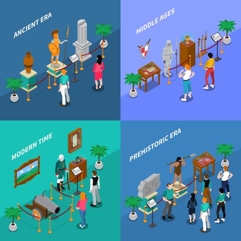 Museum Isometric Illustration Set vector