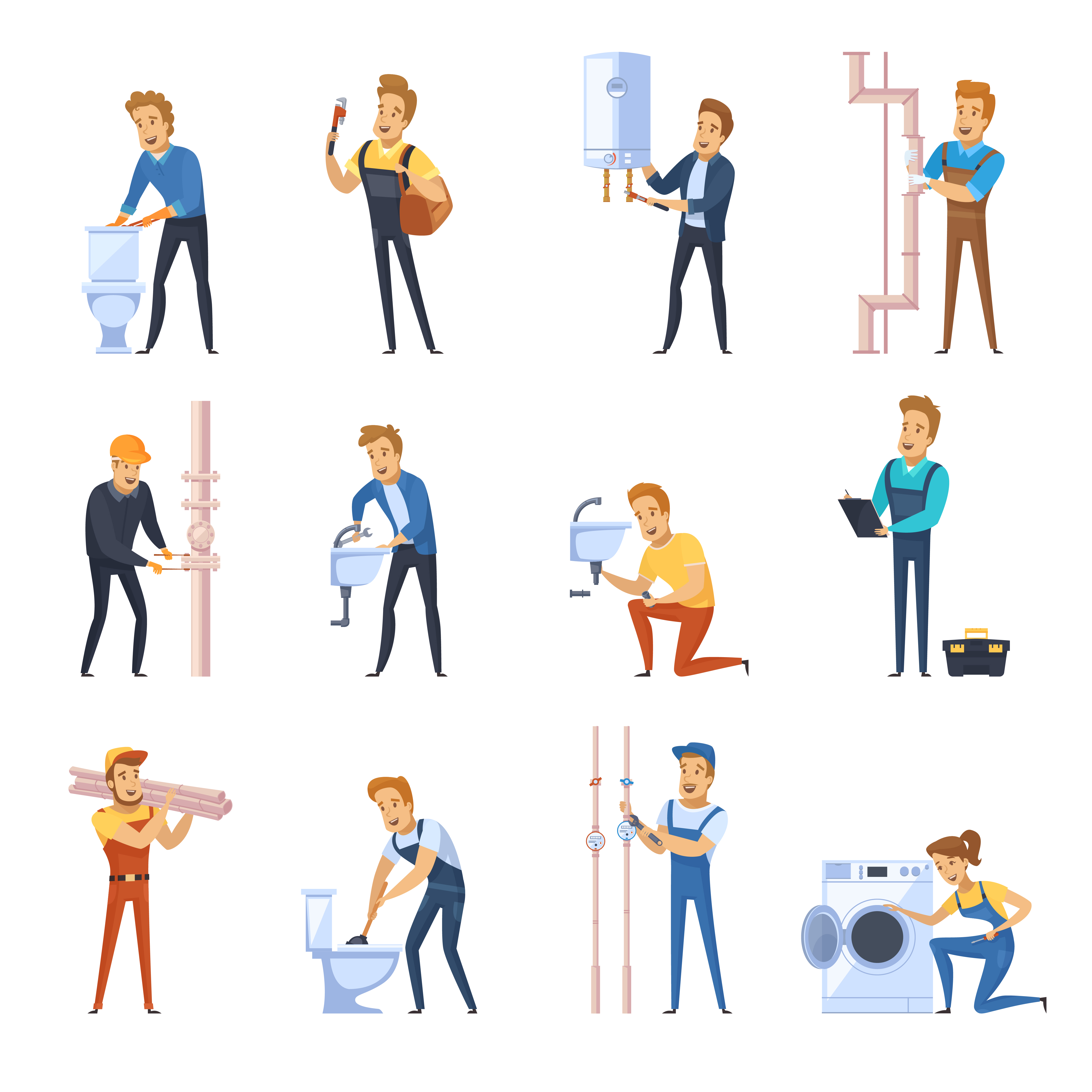 Working Plumbers Flat Color Icons Set 480522 Vector Art At Vecteezy