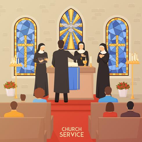 Servicio de la Iglesia Ceremonia Religiosa Plana Banner vector