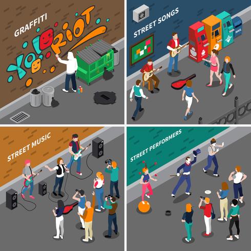 Street Artists Isometric Compositions vector