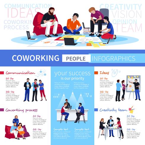 Cartel de infografía plano de gente de coworking vector