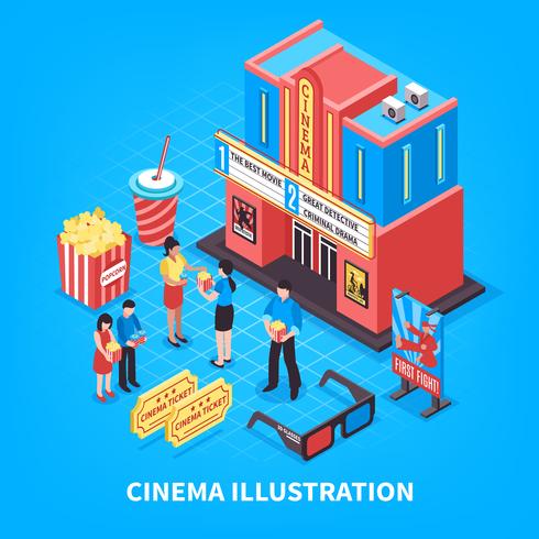 Concepto de diseño isométrico cinematográfico vector