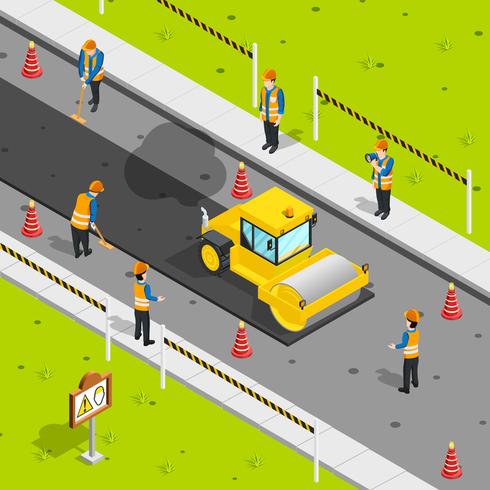 Asphalt Laying Isometric Composition vector