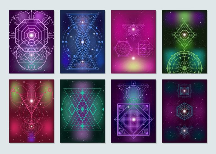 Colección de coloridas banderas de geometría sagrada vector