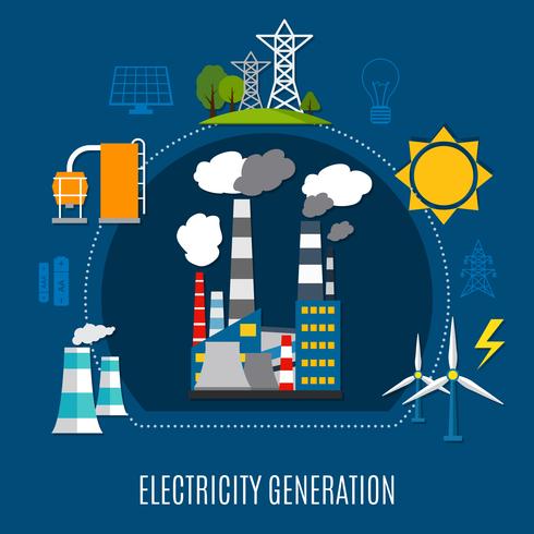 Generación de electricidad de composición plana vector