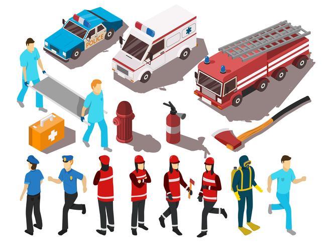 Rescue Service Isometric Set vector