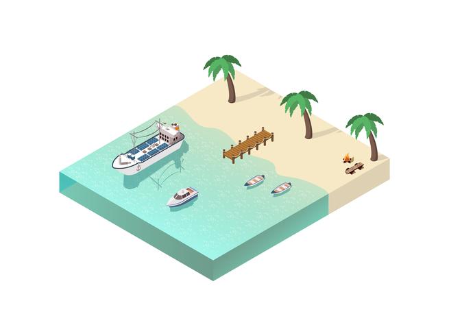 Isometric Coastal Line Composition vector