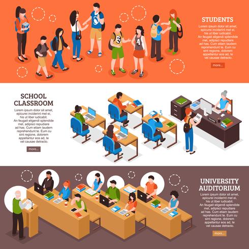 Students Isometric Banners Set vector