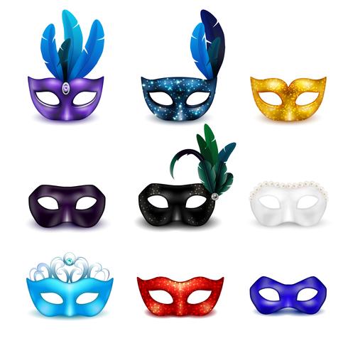 Mascarada Máscara Realista Icon Set vector