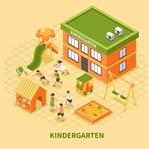  Kindergarten Building Isometric Composition vector