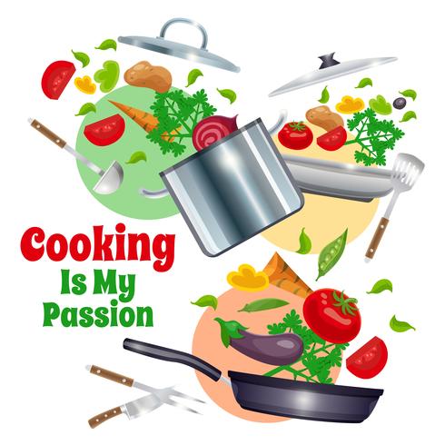 Kitchenware And Vegetables Composition vector