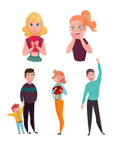 People Emotions Cartoon Characters Set vector