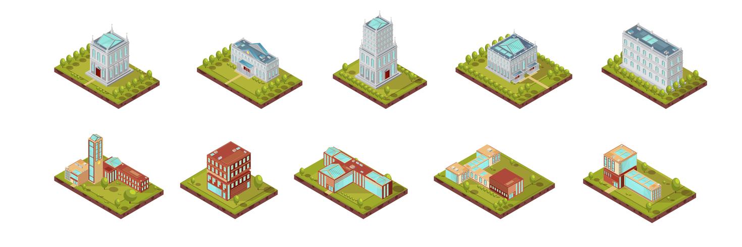 University Building Isometric Set vector